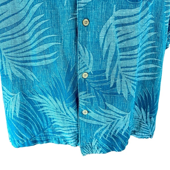 28 PALMS Linen Silk Blue Leaf Print Short Sleeve Shirt XL Casual‎ Date Night - Picture 2 of 10